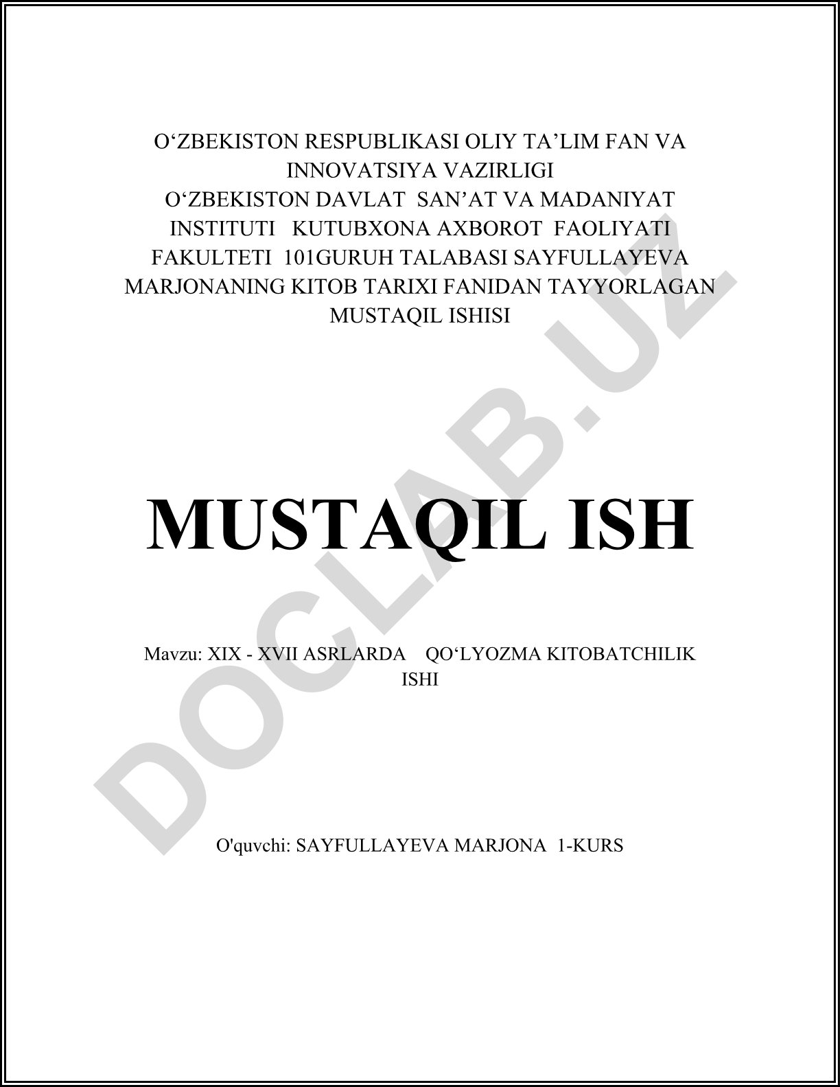 XIX - XVII asrlarda qo‘lyozma kitobatchilik ishi