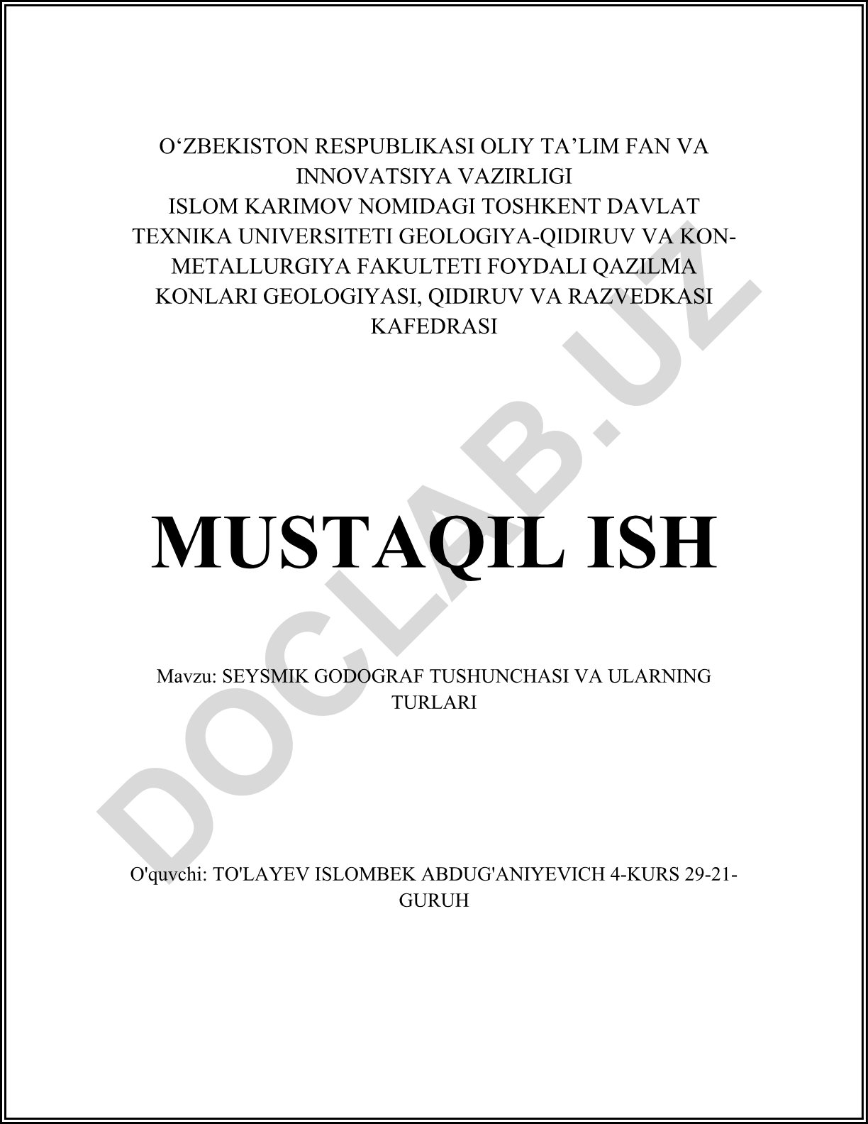 Seysmik godograf tushunchasi va ularning turlari