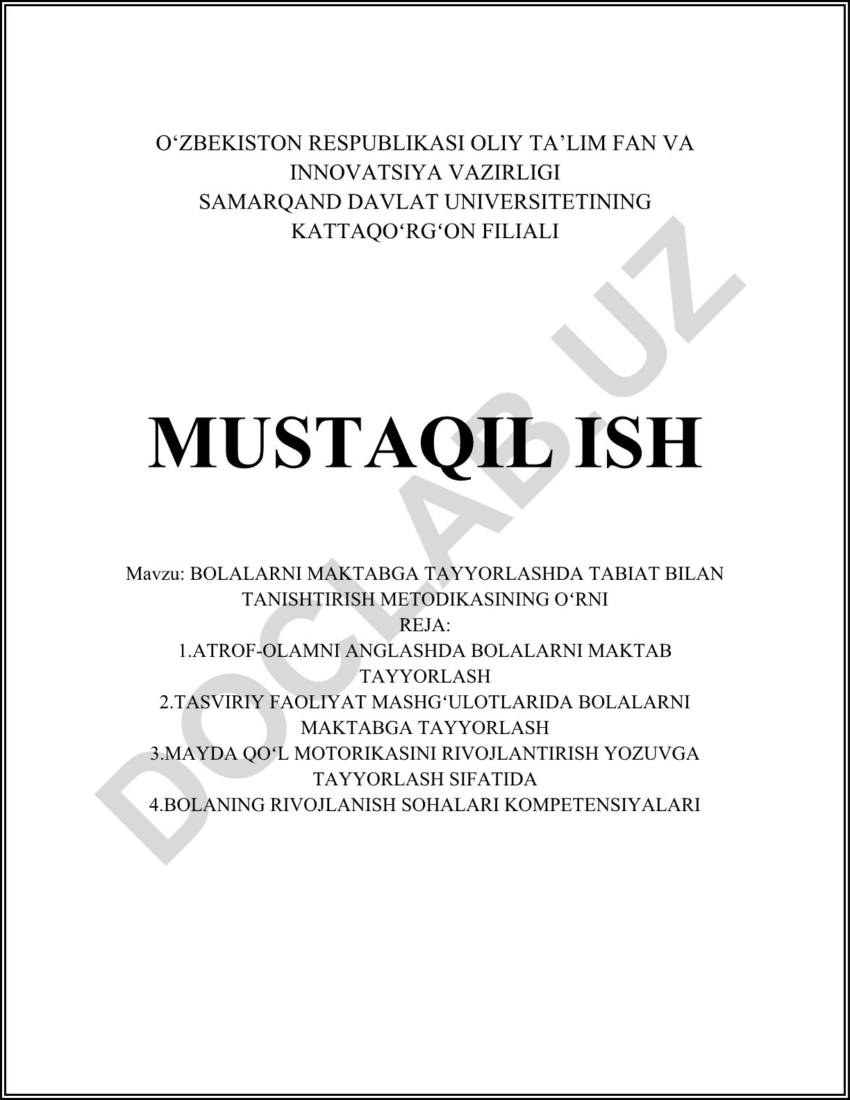 Bolalarni maktabga tayyorlashda tabiat bilan tanishtirish metodikasining o'rni