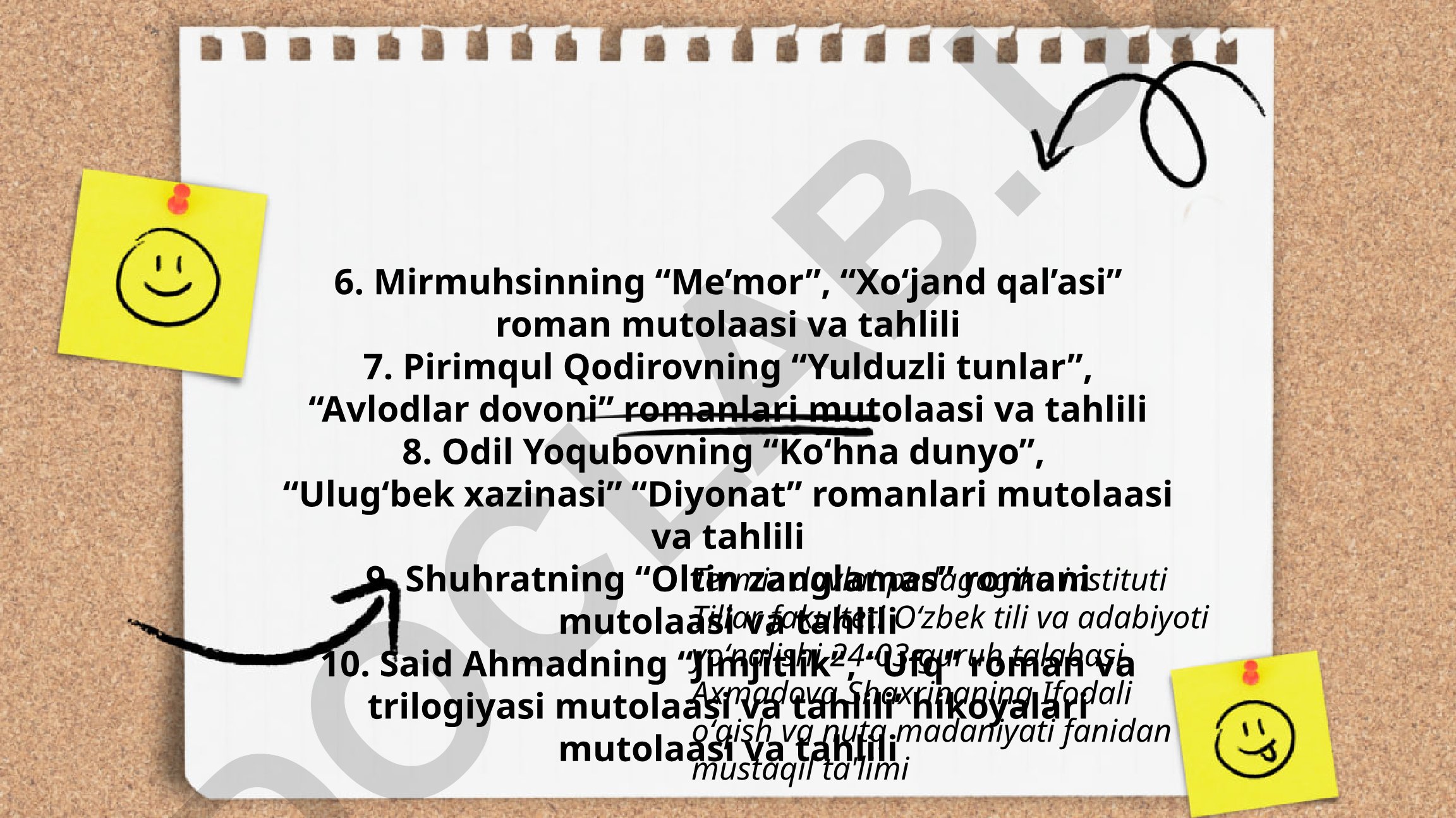 O'zbek adabiyotining romanlariga mutolaalar va tahlillar
