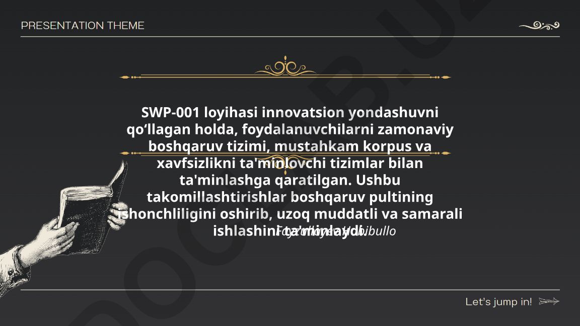 SWP-001 loyihasi: innovatsion yondashuv va boshqaruv tizimi takomillashtirishlari