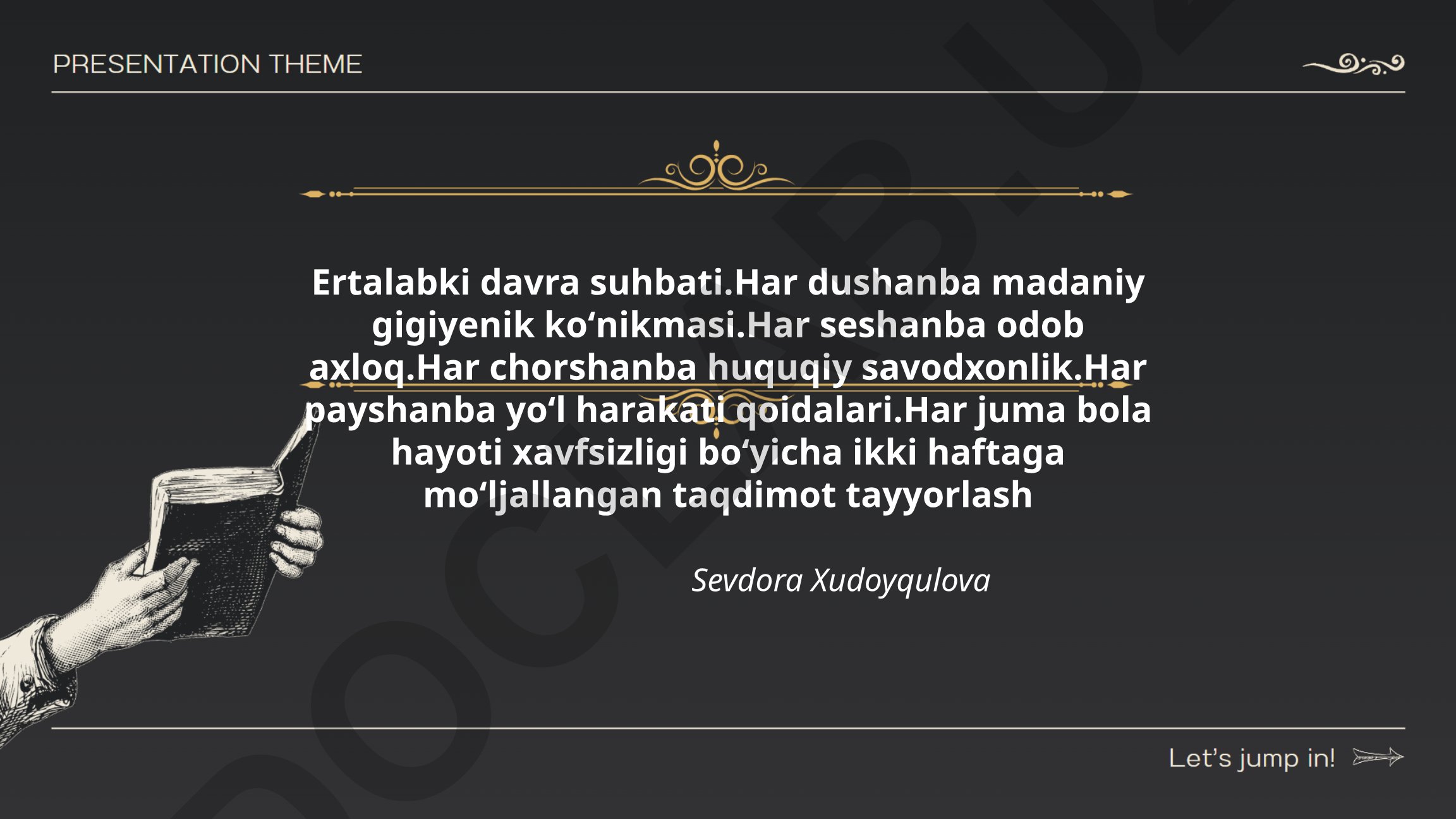 Ertalabki davra suhbati: Madaniy gigiyena, odob-axloq va huquqiy savodxonlik