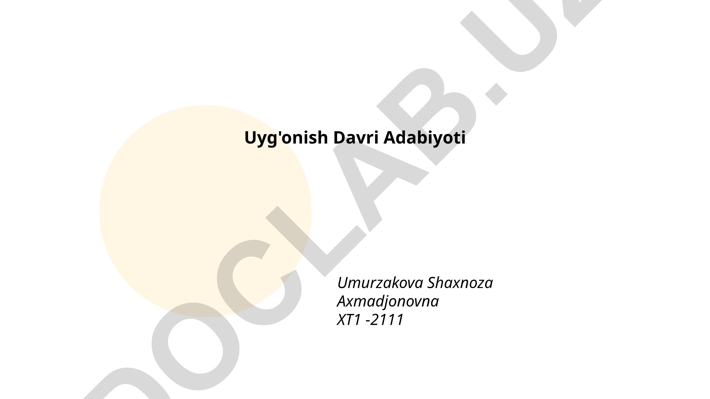 Uyg'onish Davri Adabiyoti