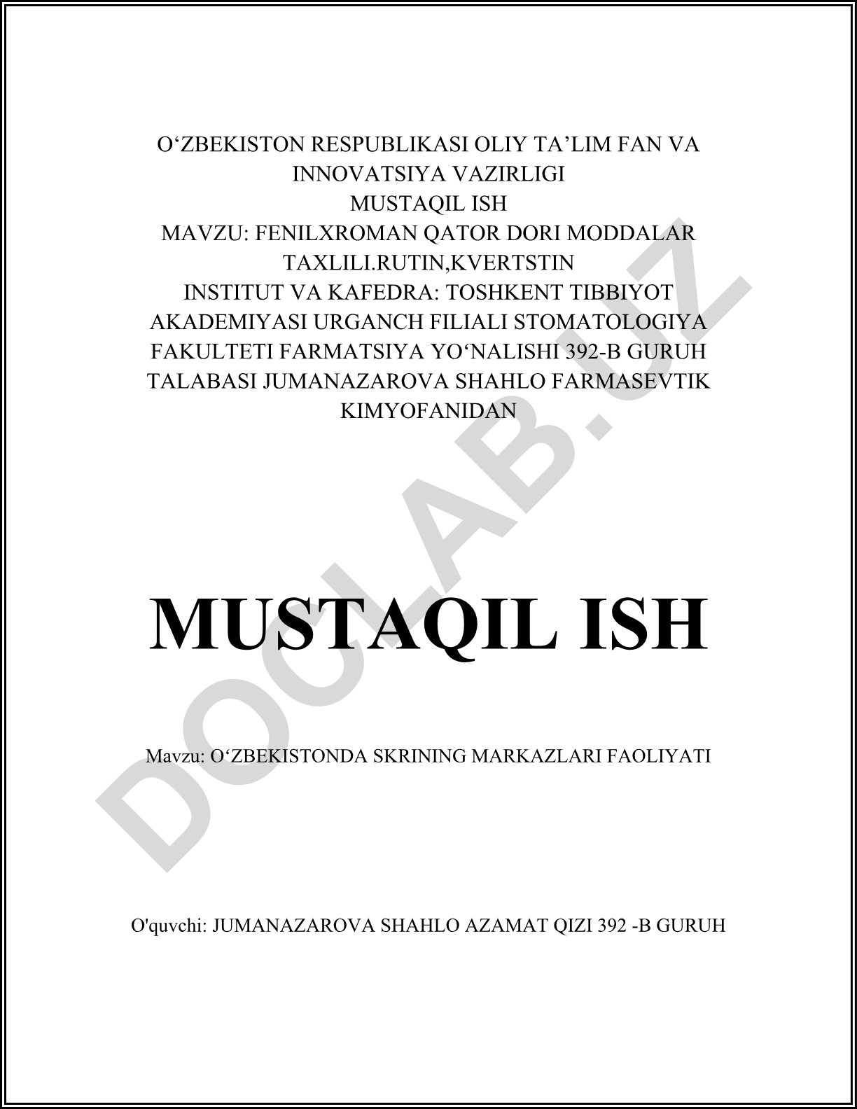 O'zbekistonda skrining markazlari faoliyati