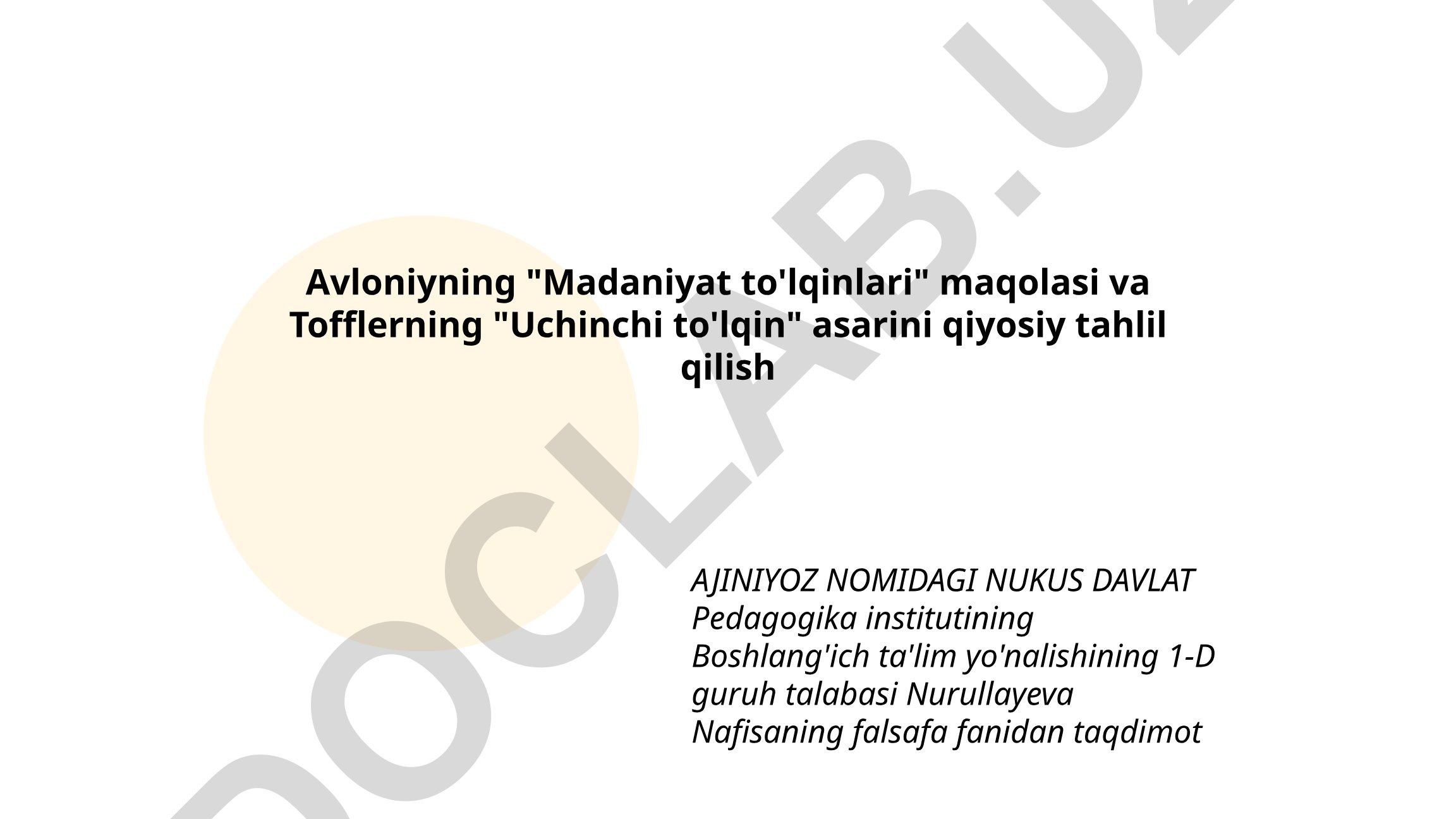 Avloniyning "Madaniyat to'lqinlari" maqolasi va Tofflerning "Uchinchi to'lqin" asarini qiyosiy tahlil qilish