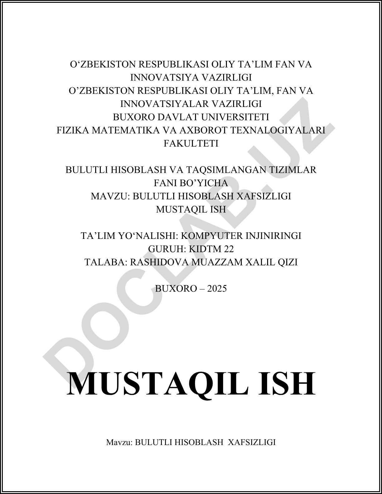 Bulutli hisoblash xavfsizligi