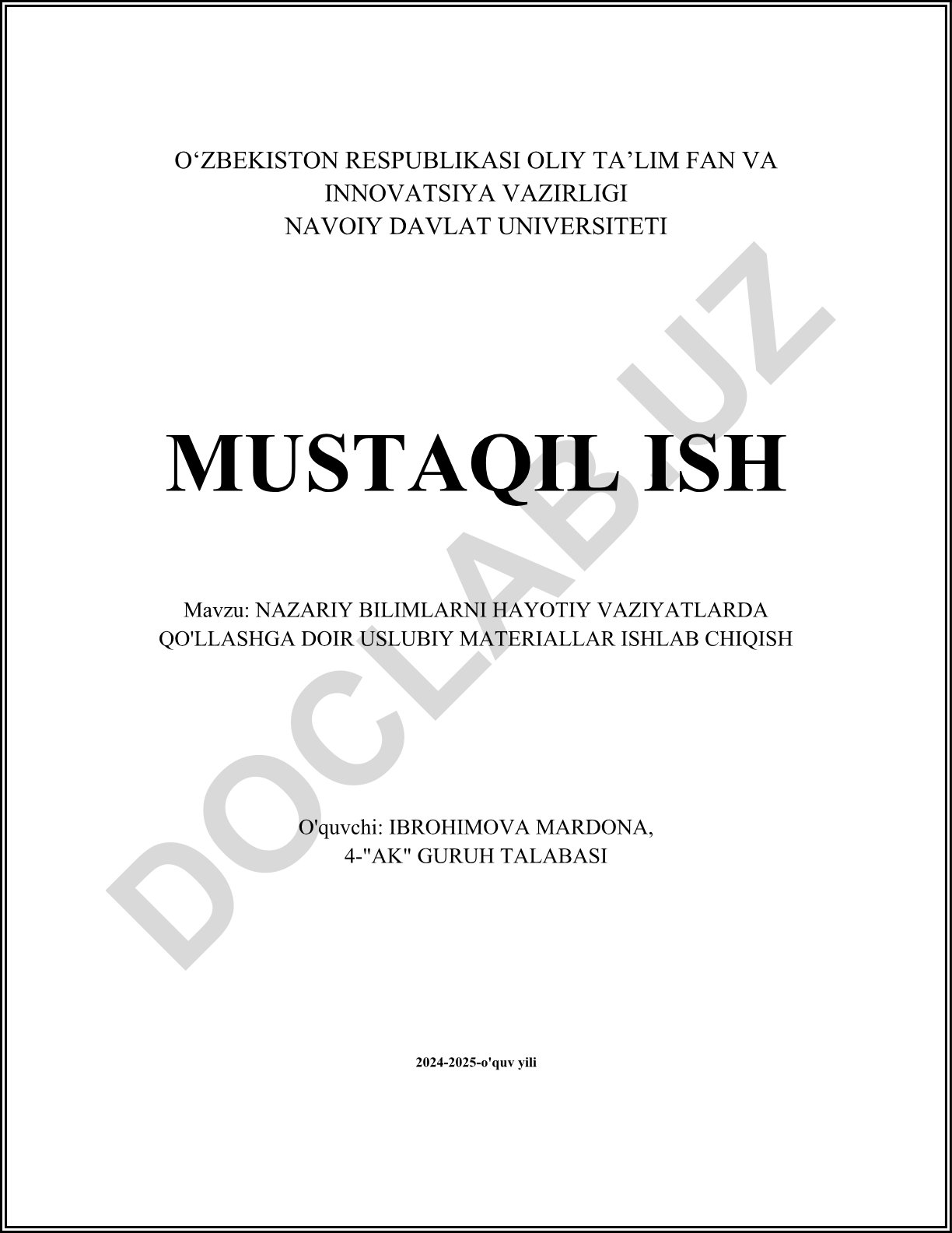 Nazariy bilimlarni hayotiy vaziyatlarda qo'llashga doir uslubiy materiallar ishlab chiqish