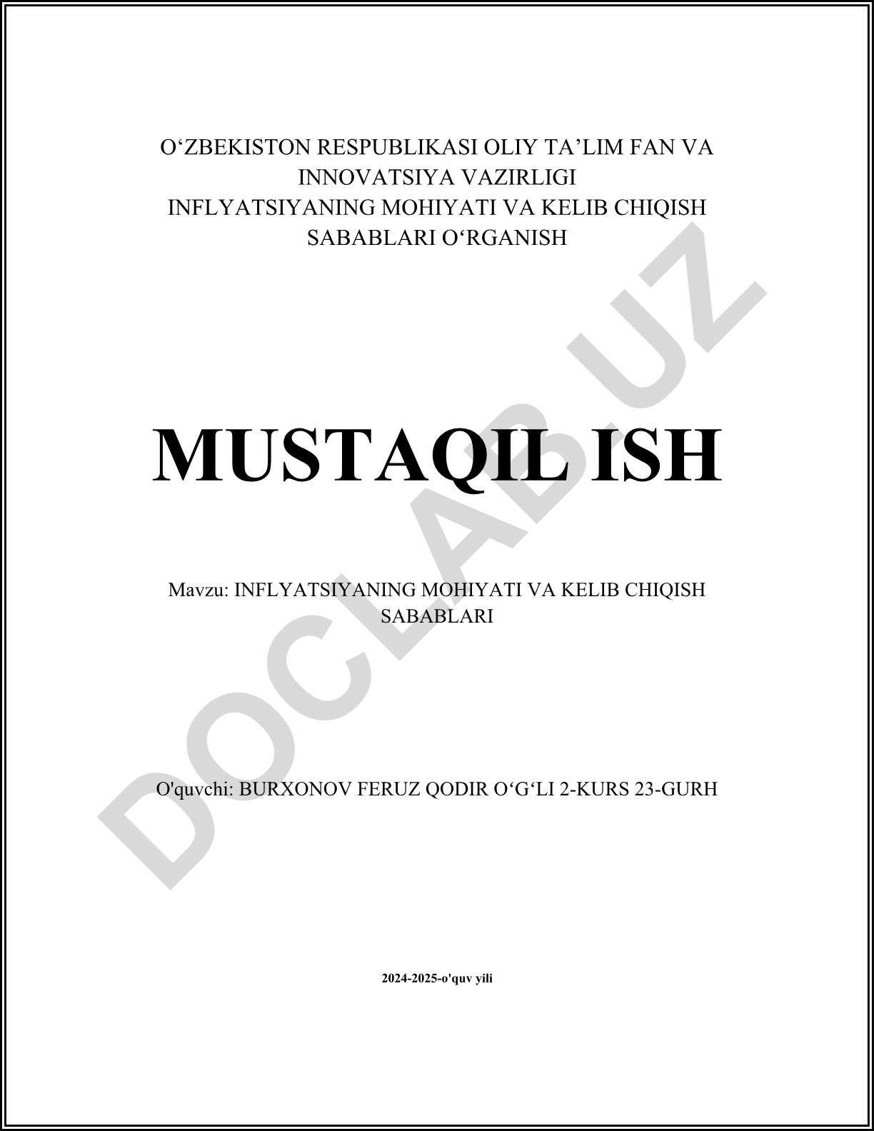 Inflatsiyaning mohiyati va kelib chiqish sabablari
