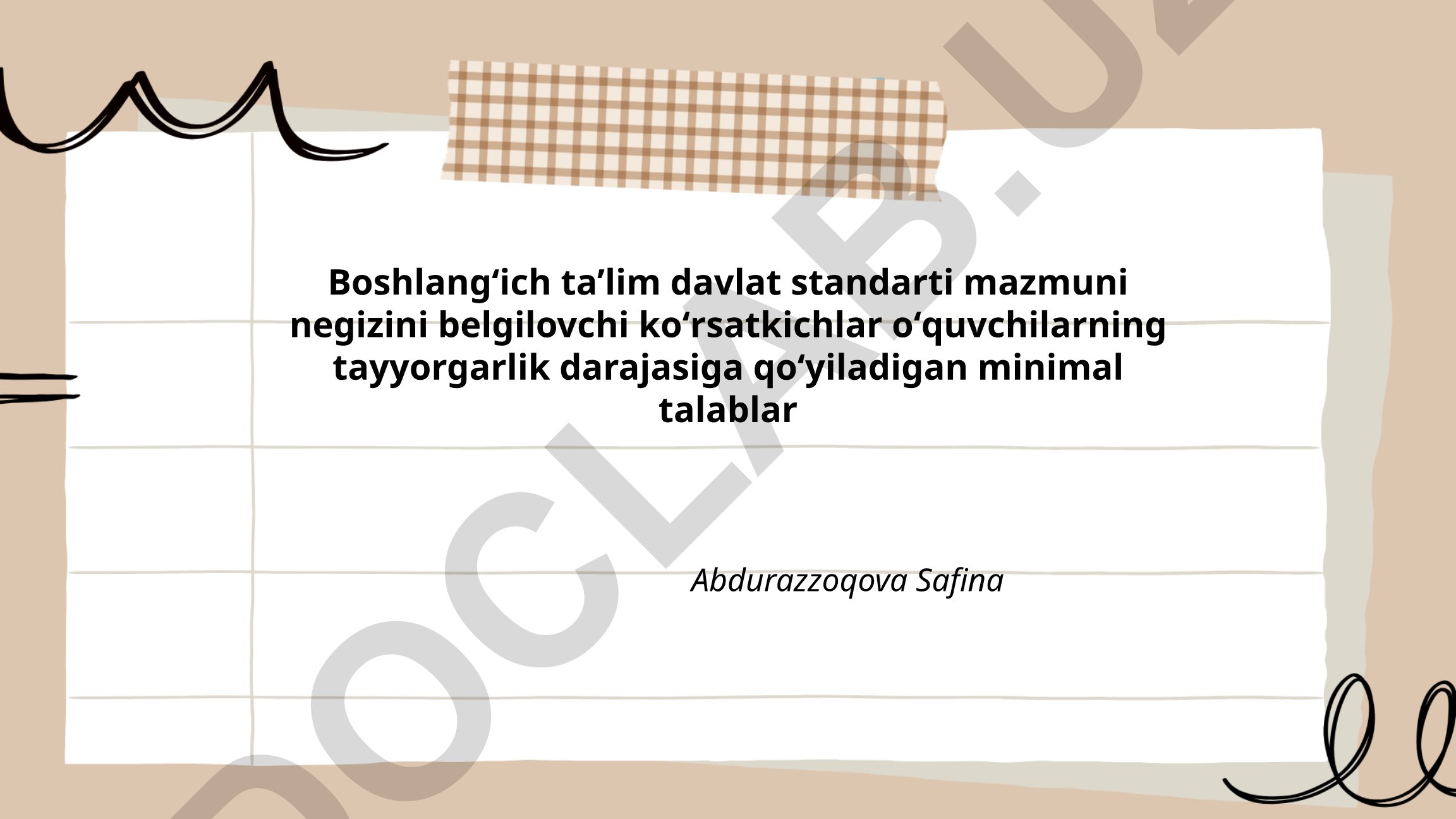 Boshlang'ich ta'lim davlat standarti mazmuni negizini belgilovchi ko'rsatkichlar