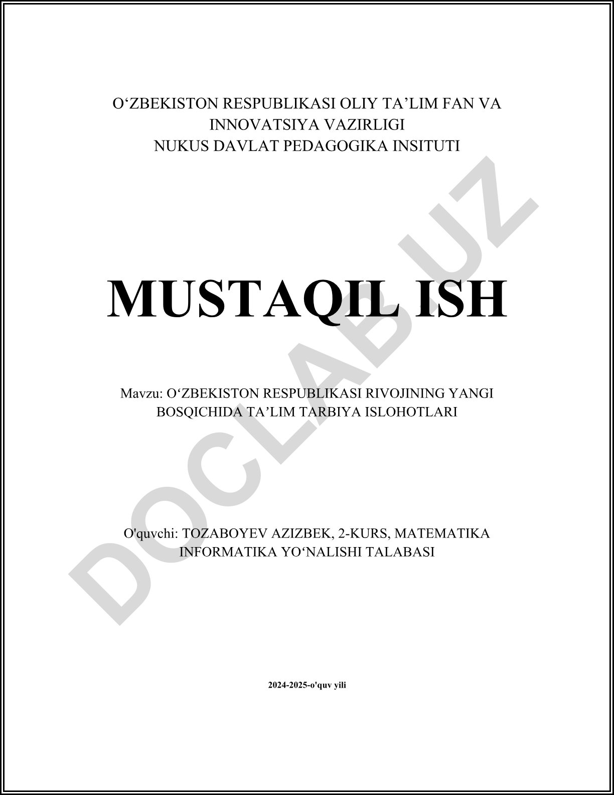 Oʻzbekiston Respublikasi rivojlanishining yangi bosqichida taʼlim tarbiya islohotlari