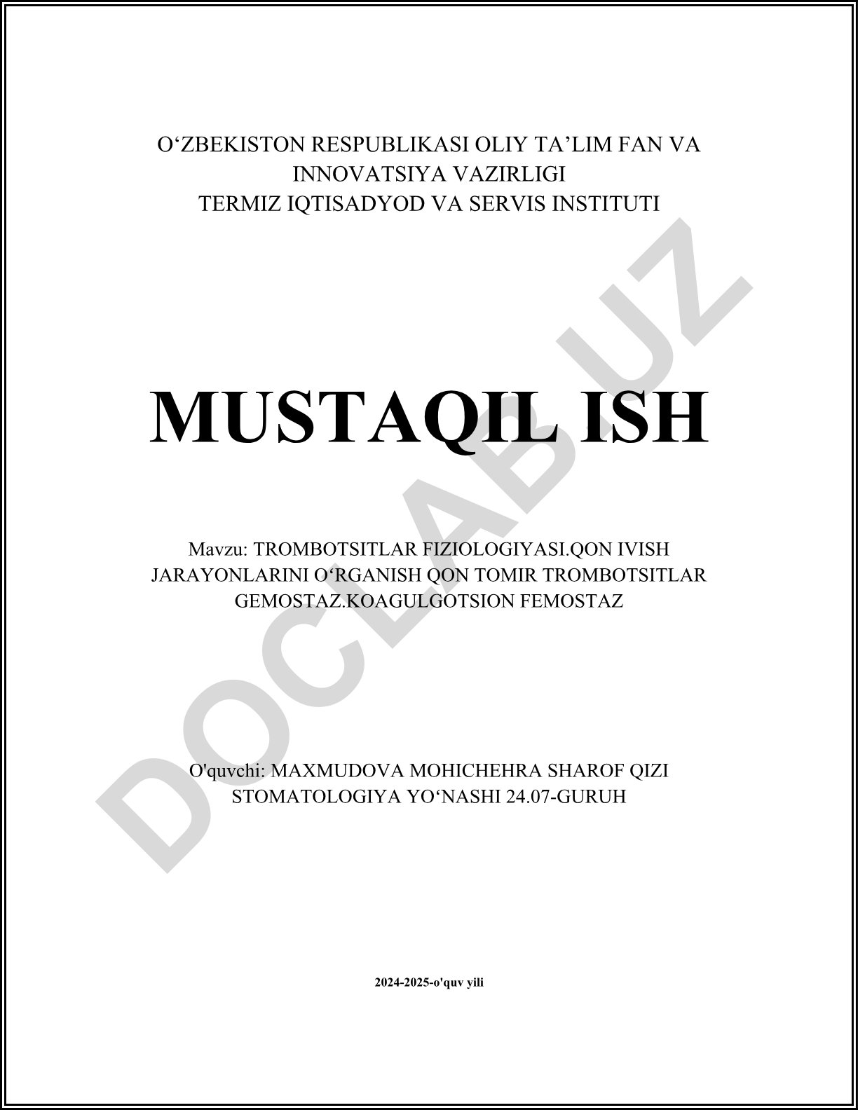 Trombotsitlar fiziologiyasi. Qon ivish jarayonlarini o'rganish