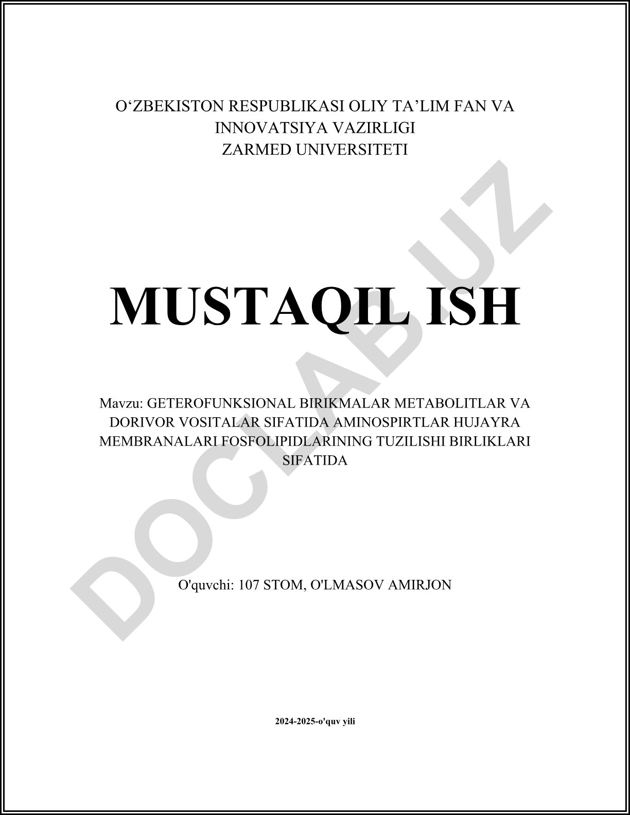 Geterofunksional birikmalar metabolitlar va dorivor vositalar sifatida aminospirtlar hujayra membranalari fosfolipidlarining tuzilishi birliklari sifatida