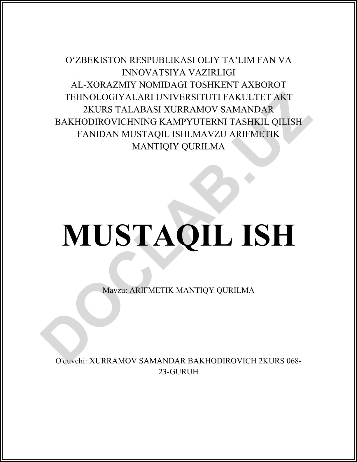 Arifmetik mantiqiy qurilma