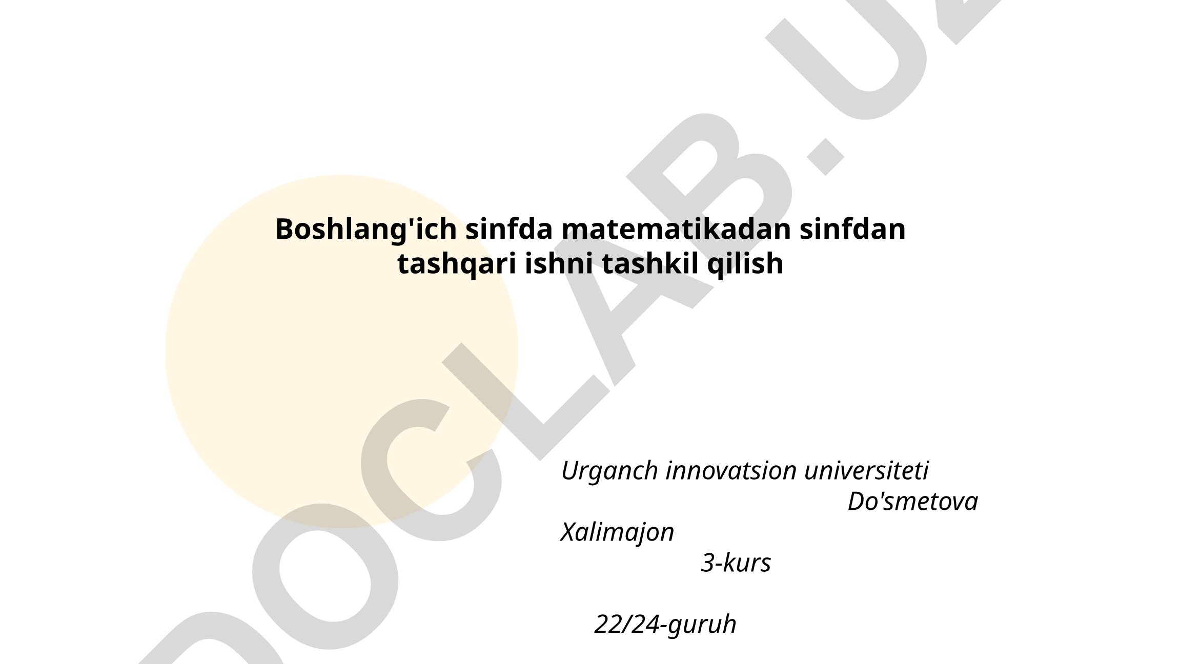 Boshlang'ich sinfda matematikadan sinfdan tashqari ishni tashkil qilish