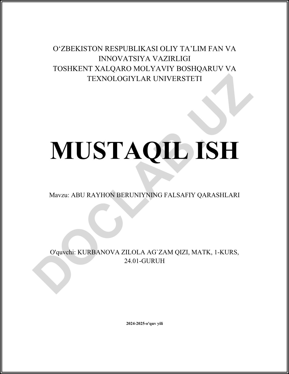 Abu Rayhon Beruniyning falsafiy qarashlari