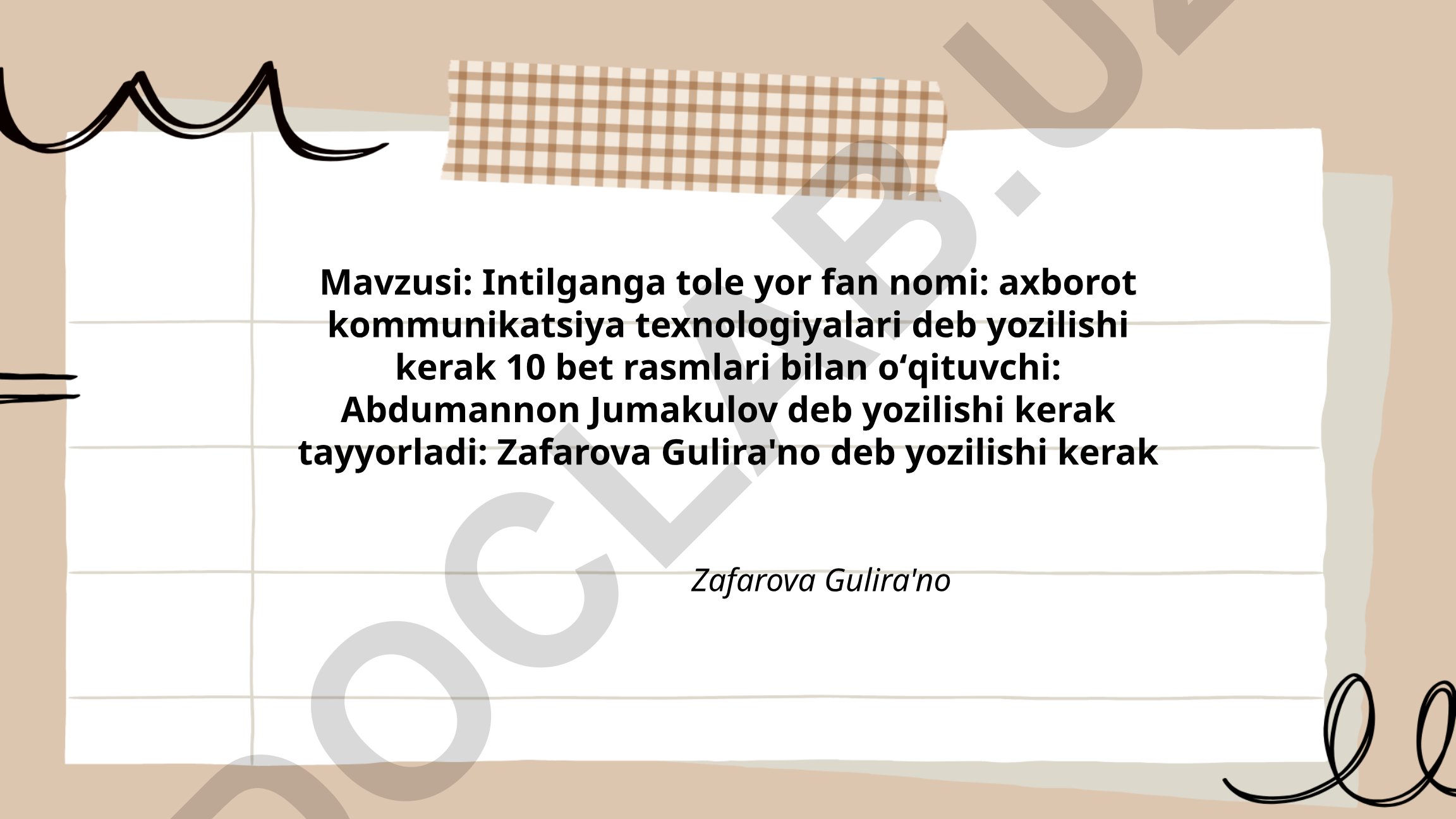 Intilganga tole yor fan nomi: axborot kommunikatsiya texnologiyalari