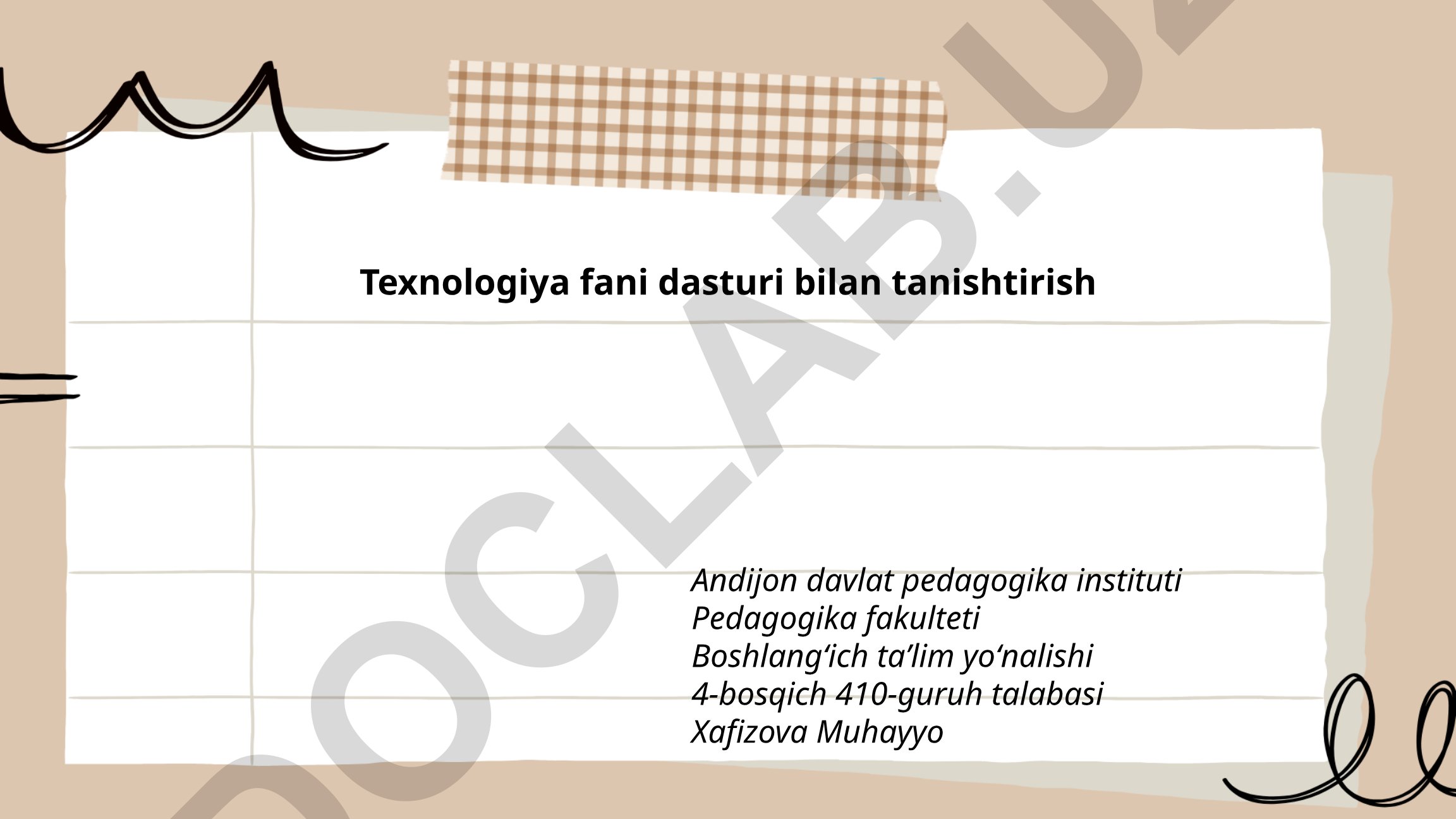 Texnologiya fanining tarixi va asosiy tushunchalari