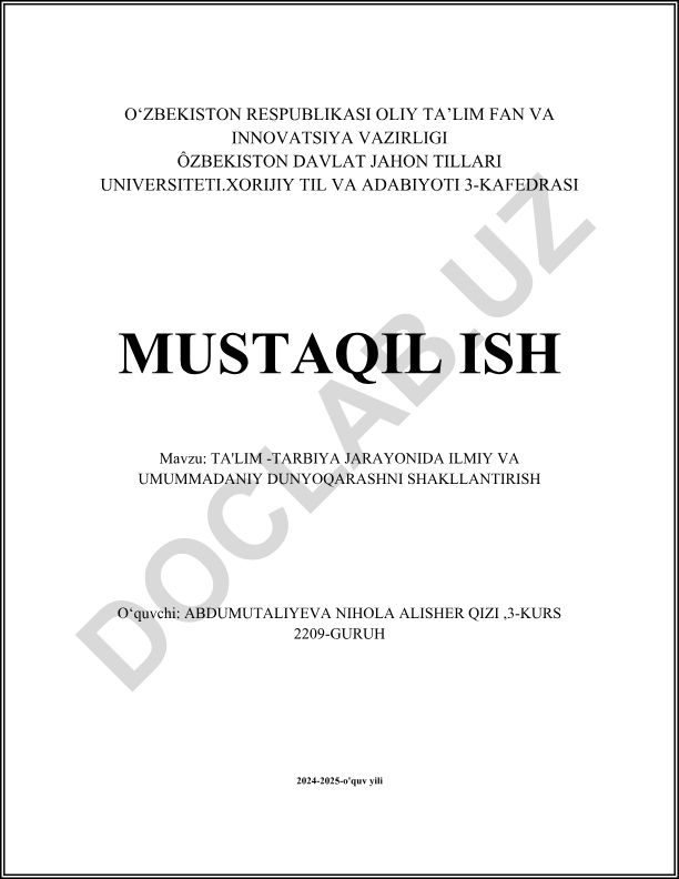 Ta'lim-tarbiya jarayonida ilmiy va umummadaniy dunyoqarashni shakllantirish