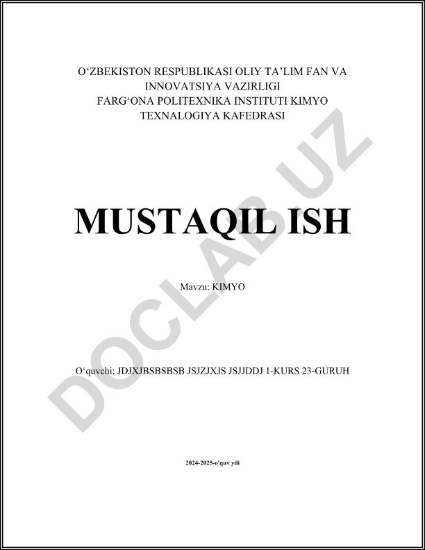 Kimyo fanidan mustaqil ish: Atom tuzilishi, kimyoviy elementlar va periodik jadval
