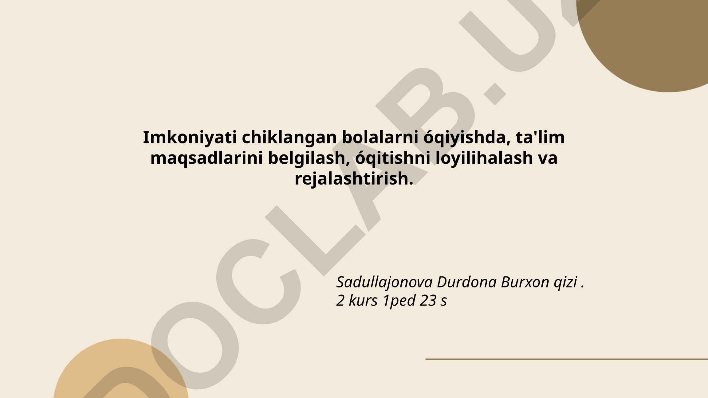 Imkoniyati cheklangan bolalarni o'qitishda ta'lim maqsadlarini belgilash va rejalashtirish