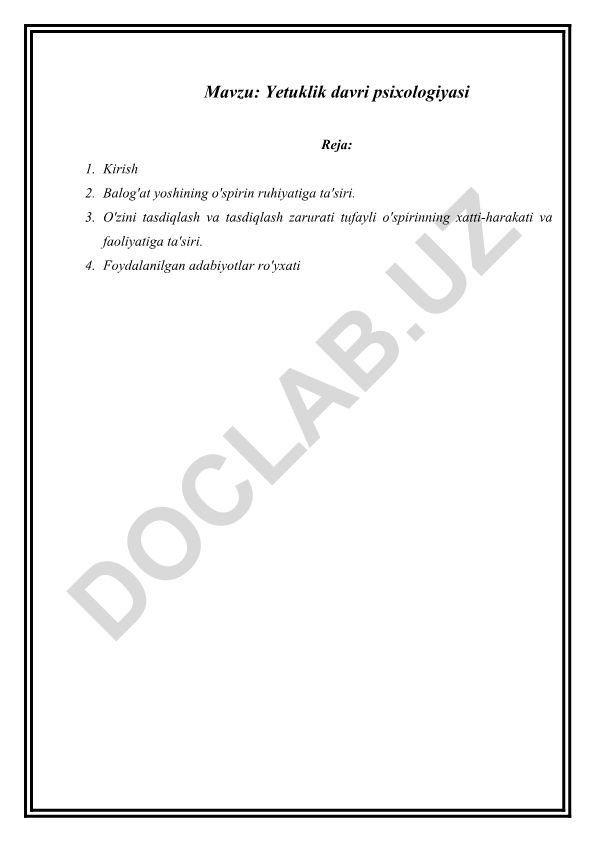 Yetuklik davri psixologiyasi