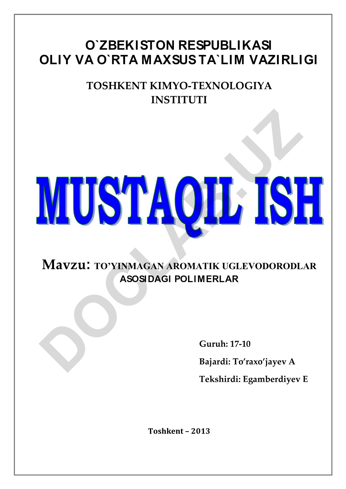 To’yinmagan aromatik uglevodorodlar asosidagi polimerlar