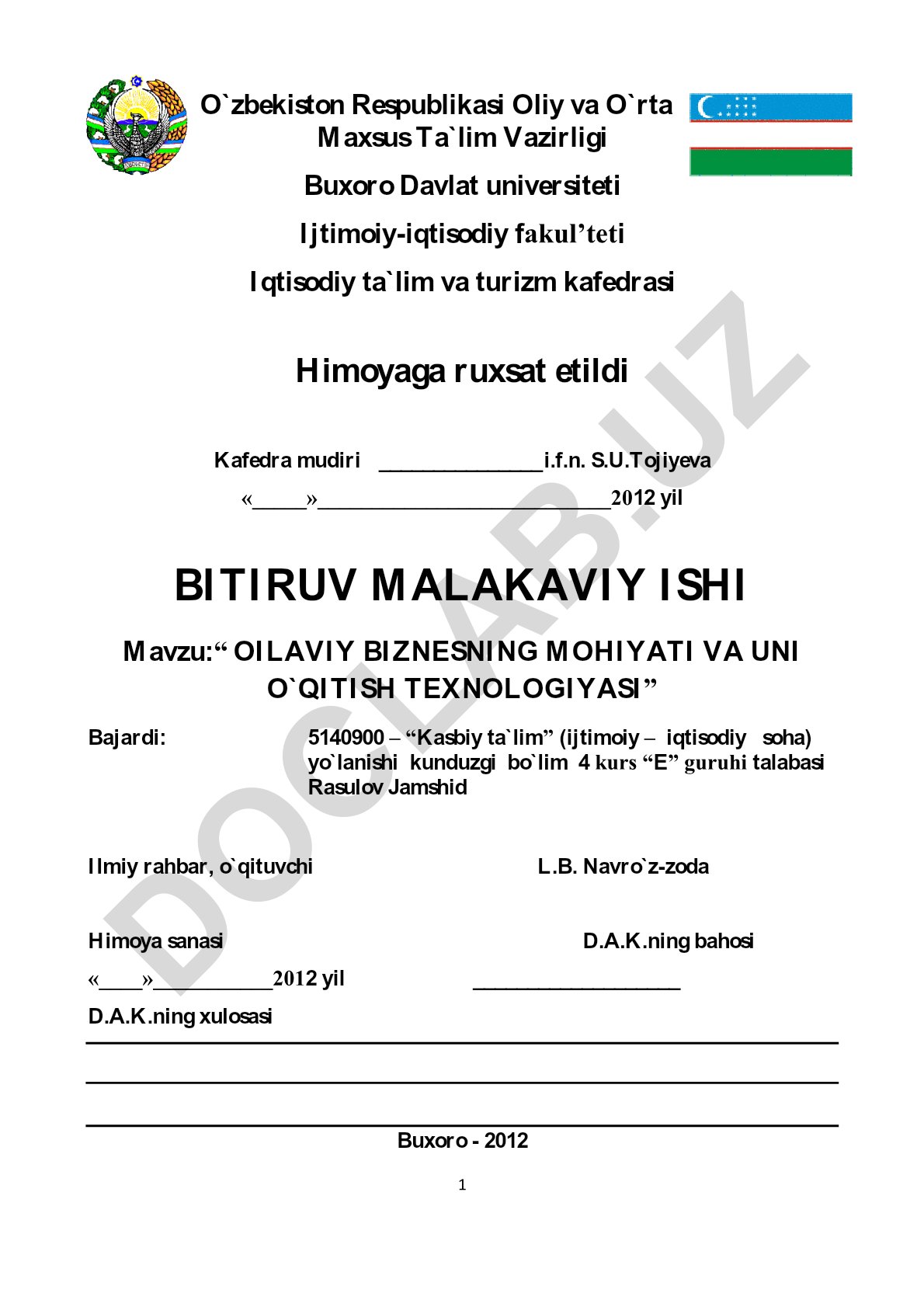 Oilaviy biznesning mohiyati va uni o'qitish texnologiyasi