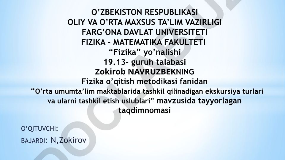O'rta umumta'lim maktablarida tashkil qilinadigan ekskursiya turlari va ularni tashkil etish uslublari