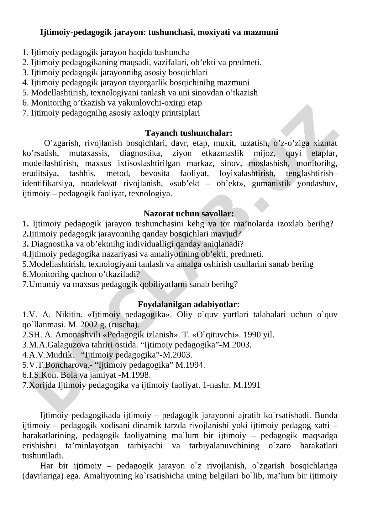 Ijtimoiy-pedagogik jarayon: tushunchasi, mohiyati va mazmuni