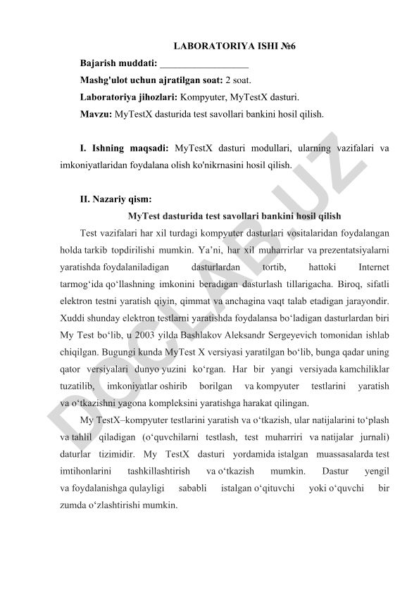 MyTestX dasturida test savollari bankini hosil qilish