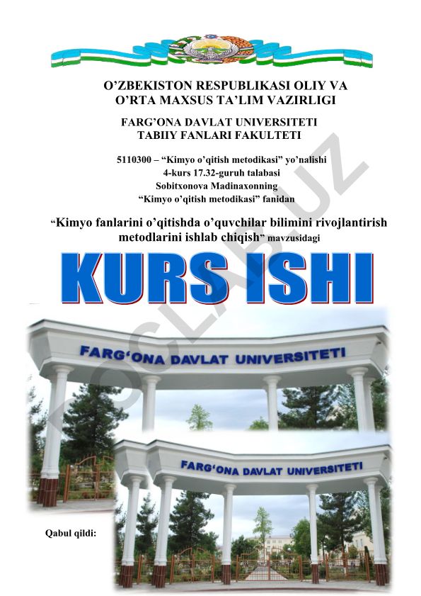 Kimyo fanlarini o'qitishda o'quvchilar bilimini rivojlantirish metodlarini ishlab chiqish