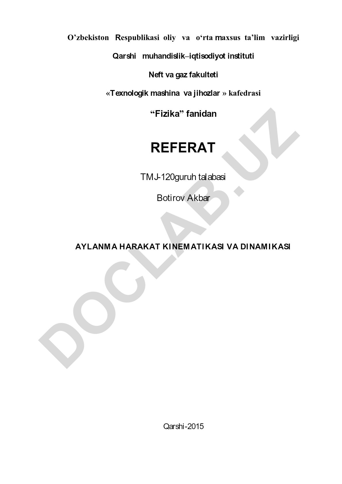 Aylanma harakat kinematikasi va dinamikasi