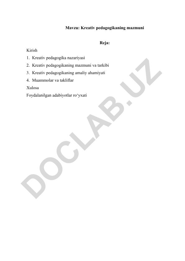 Kreativ pedagogikaning mazmuni