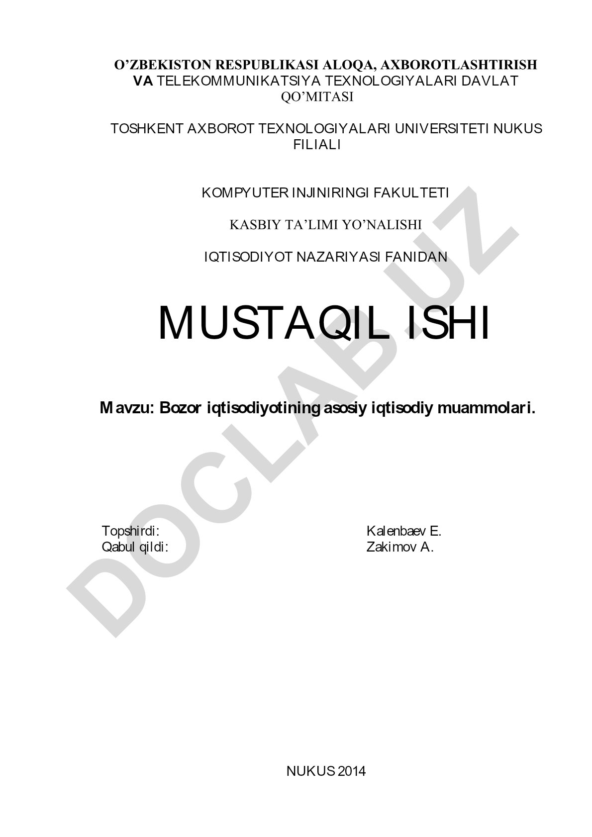 Bozor iqtisodiyotining asosiy iqtisodiy muammolari