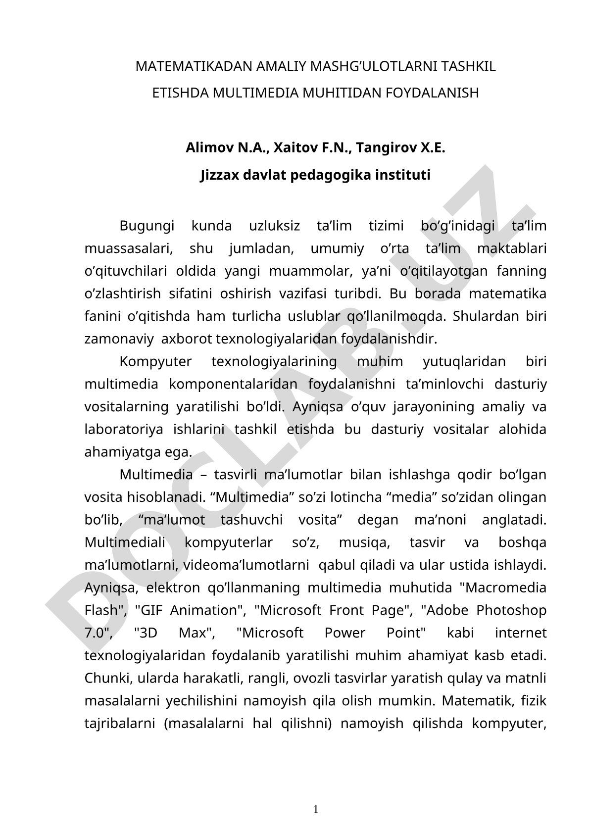 Matematikadan amaliy mashg'ulotlarni tashkil etishda multimedia muhitidan foydalanish
