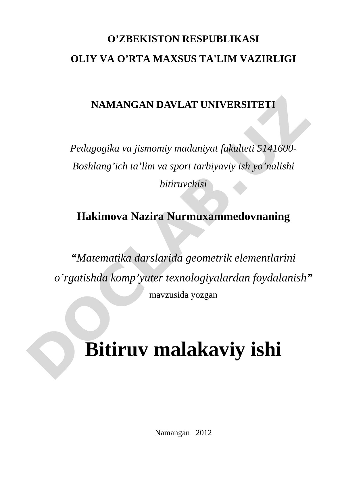 Matematika darslarida geometrik elementlarini o‘rgatishda kompyuter texnologiyalardan foydalanish