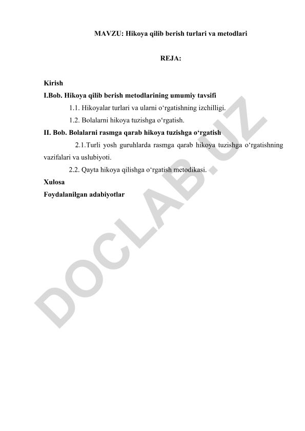 Hikoya qilib berish turlari va metodlari