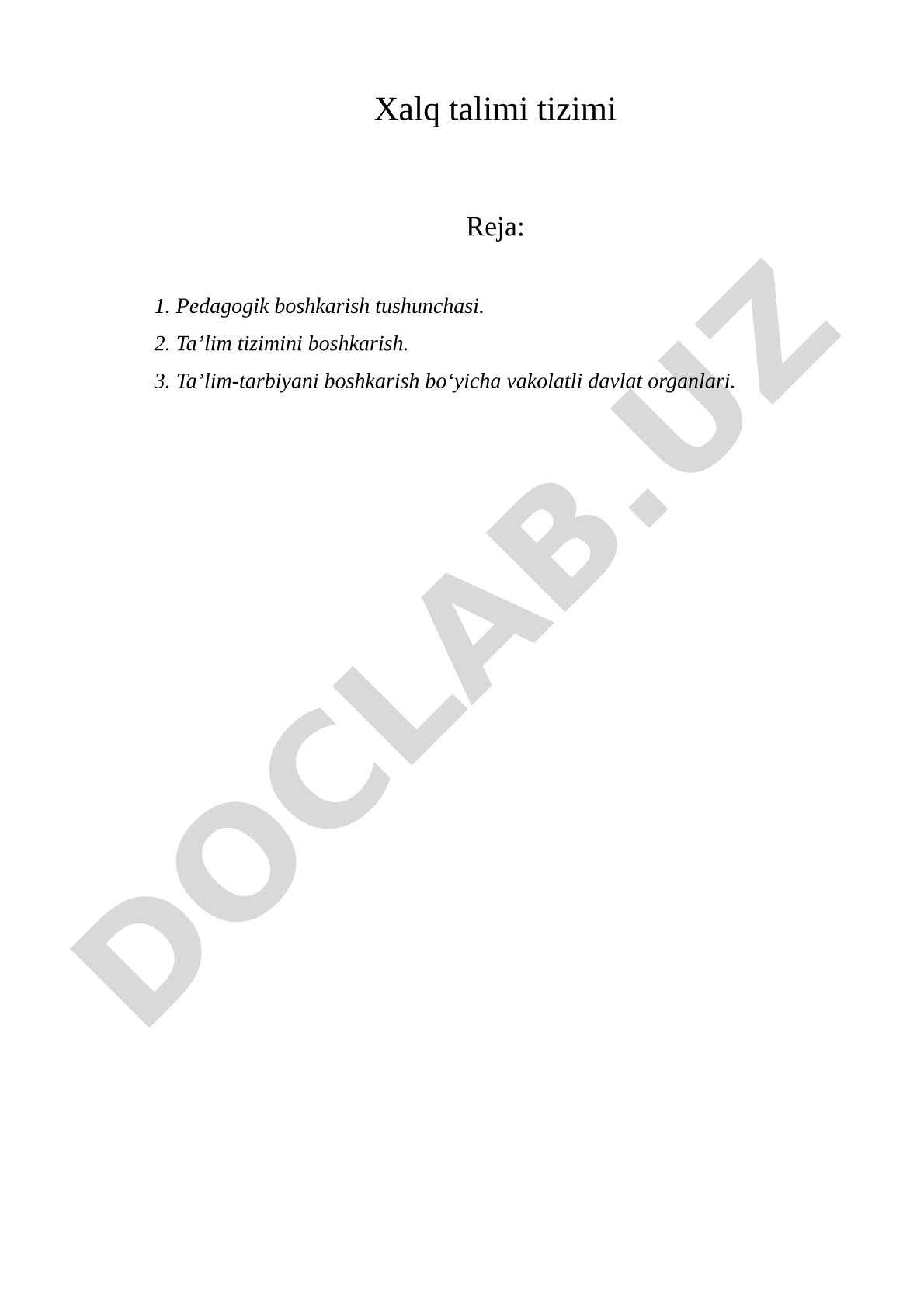 Xalq ta'limi tizimi va pedagogik boshqarish
