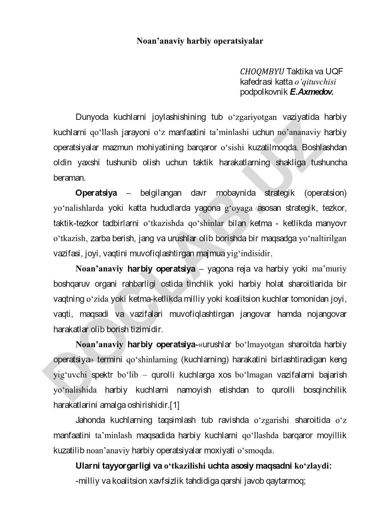 Noan'anaviy harbiy operatsiyalar: mazmuni va mohiyati