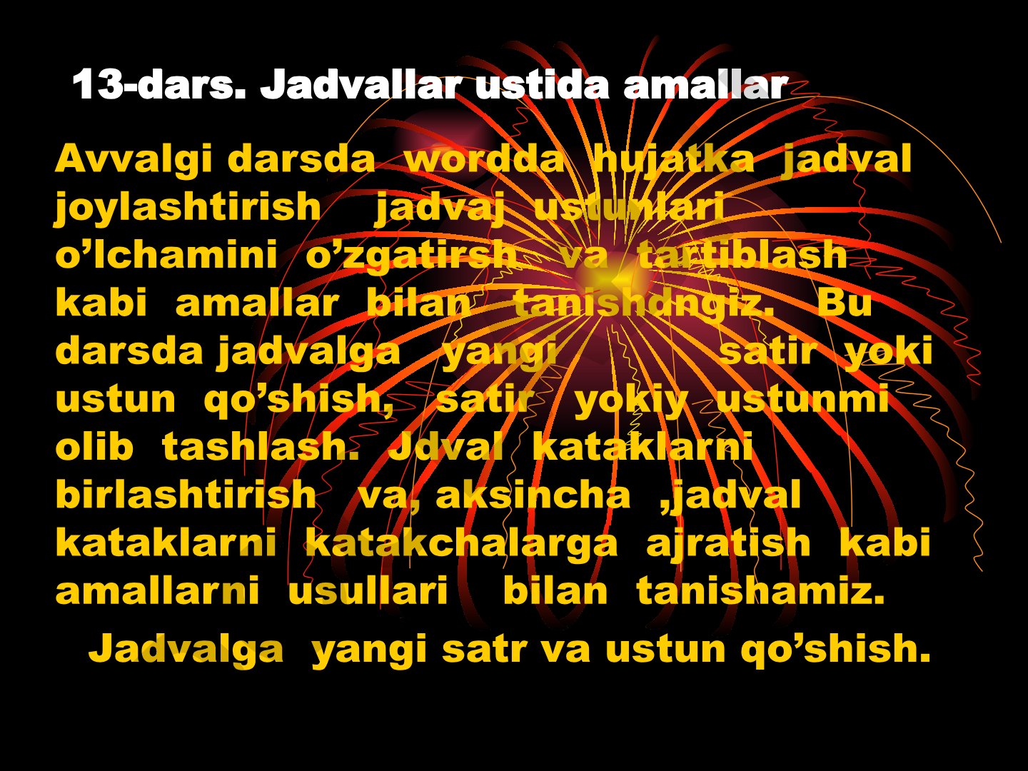 Jadvallar ustida amallar
