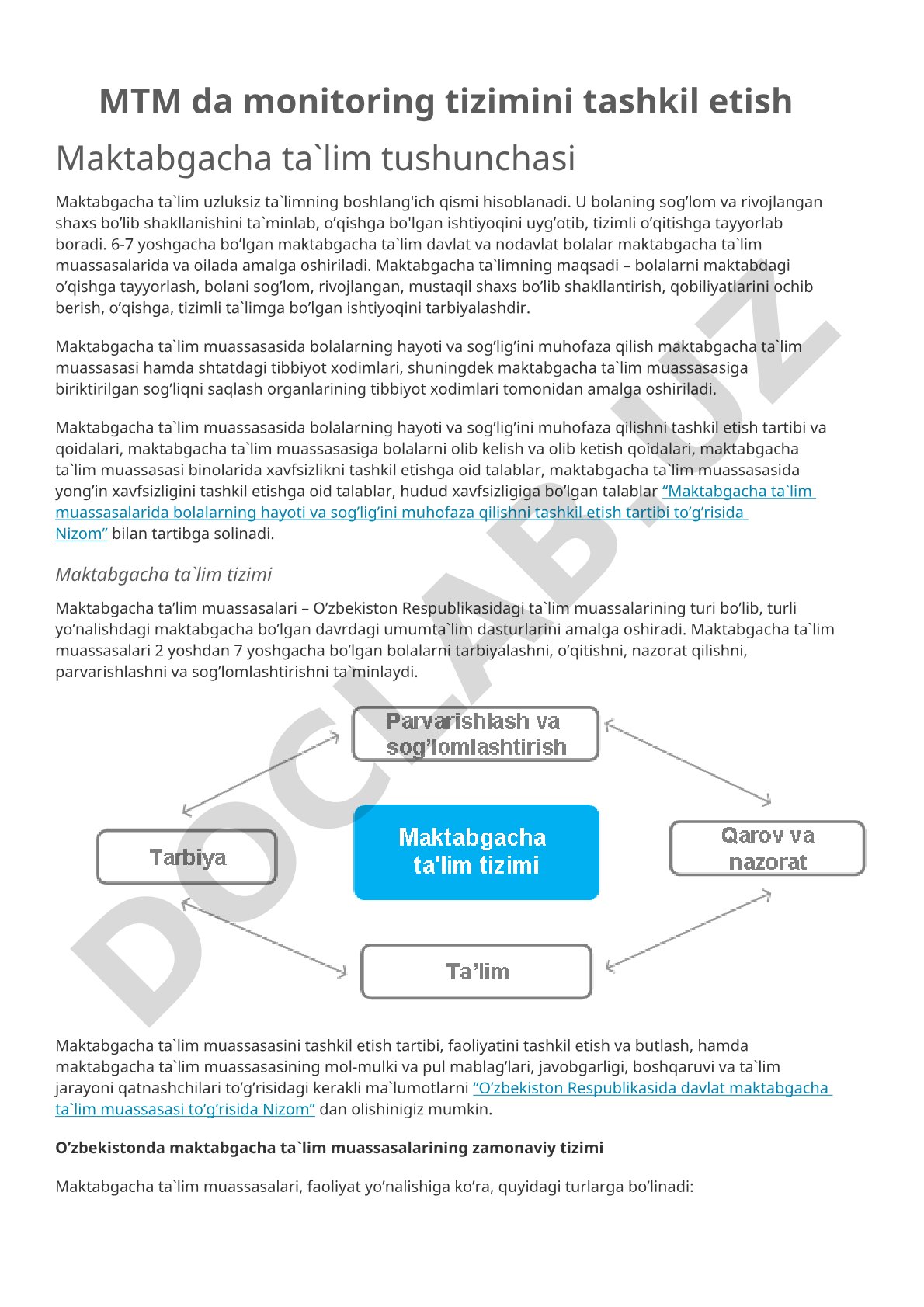 MTM da monitoring tizimini tashkil etish