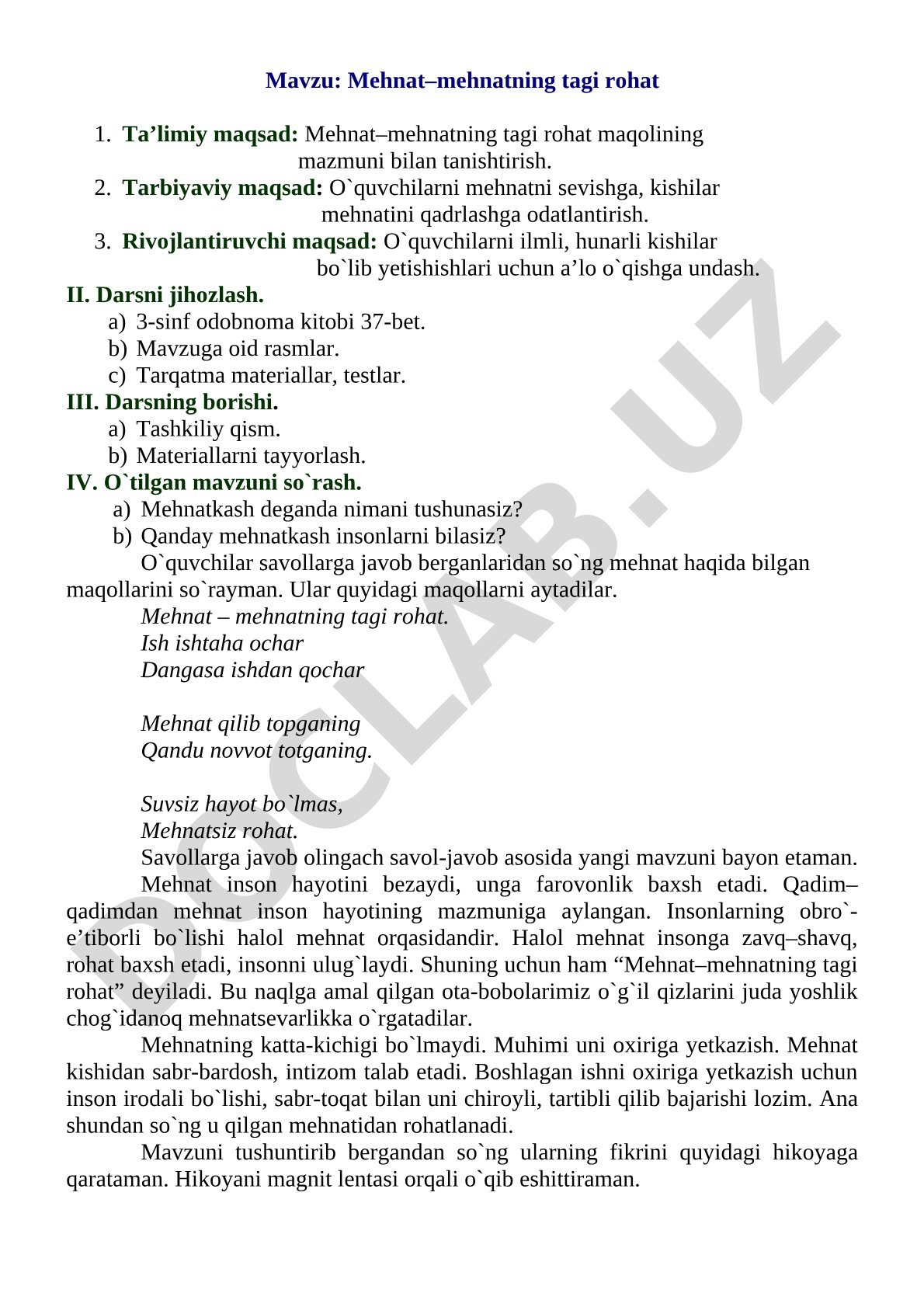 Mehnat – mehnatning tagi rohat