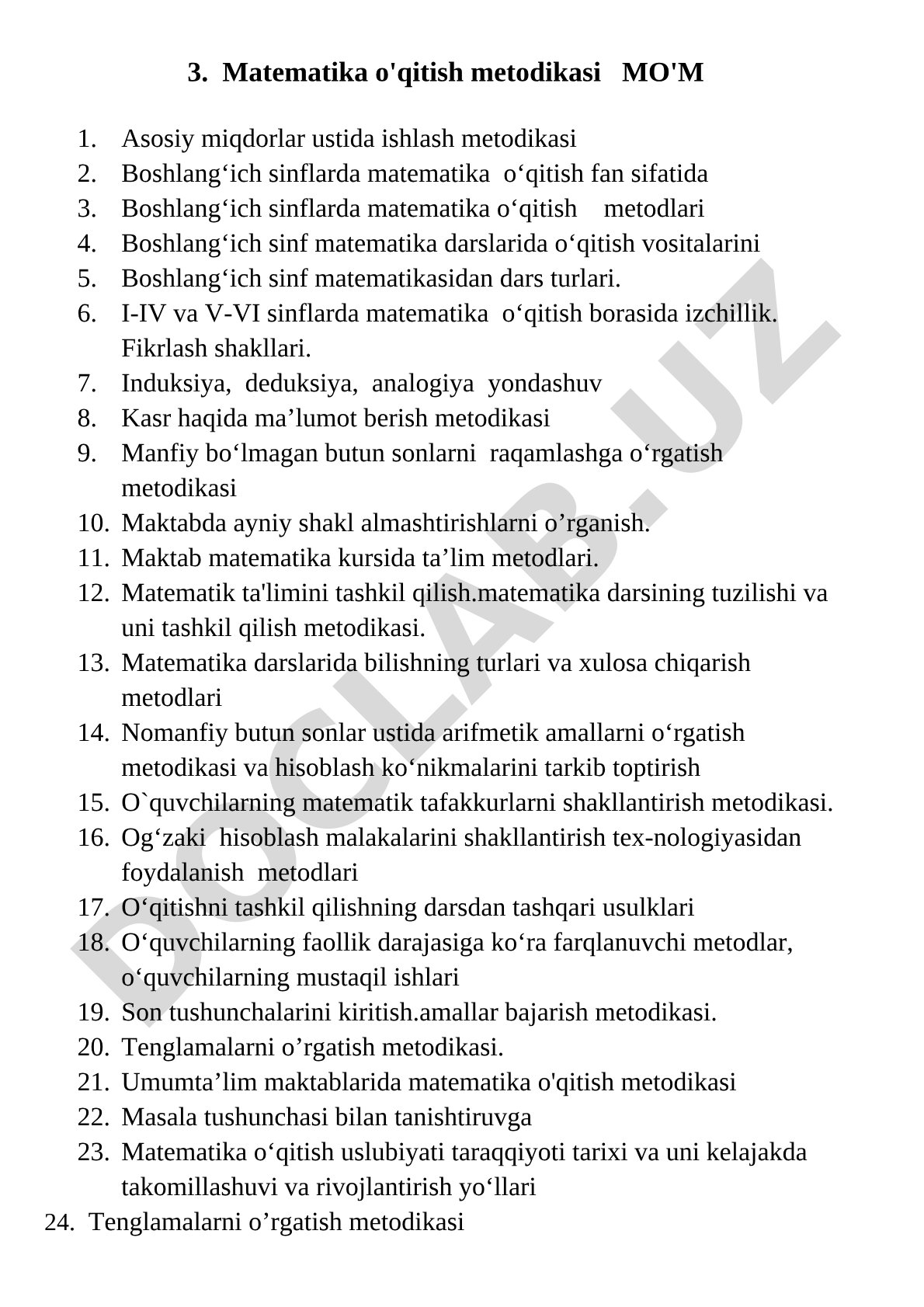 Matematika o'qitish metodikasi