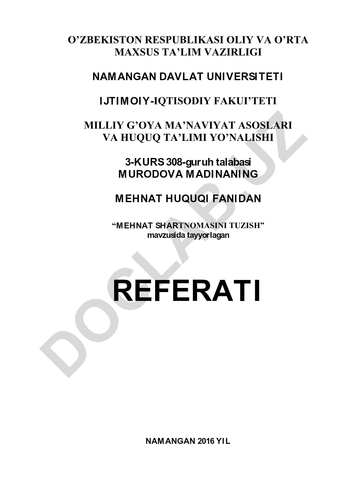 Mehnat shartnomasini tuzish