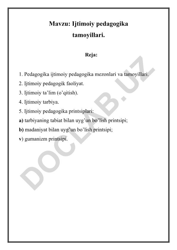 Ijtimoiy pedagogika tamoyillari