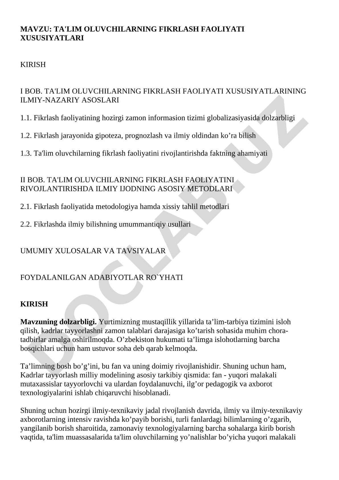 Ta'lim oluvchilarning fikrlash faoliyati xususiyatlari