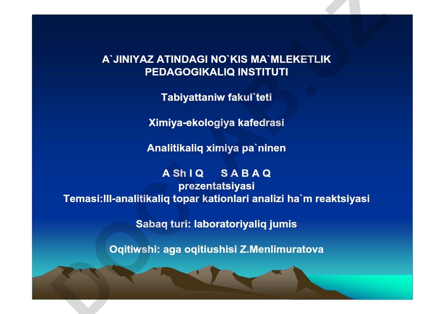 III-analitikaliq topar kationlari analizi ha'm reaktsiyasi