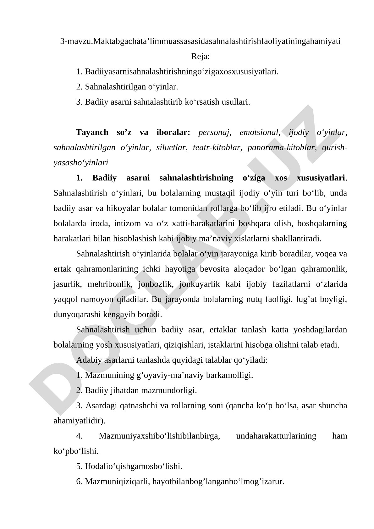 Maktabgacha ta'lim muassasasida sahnalashtirish faoliyatining ahamiyati