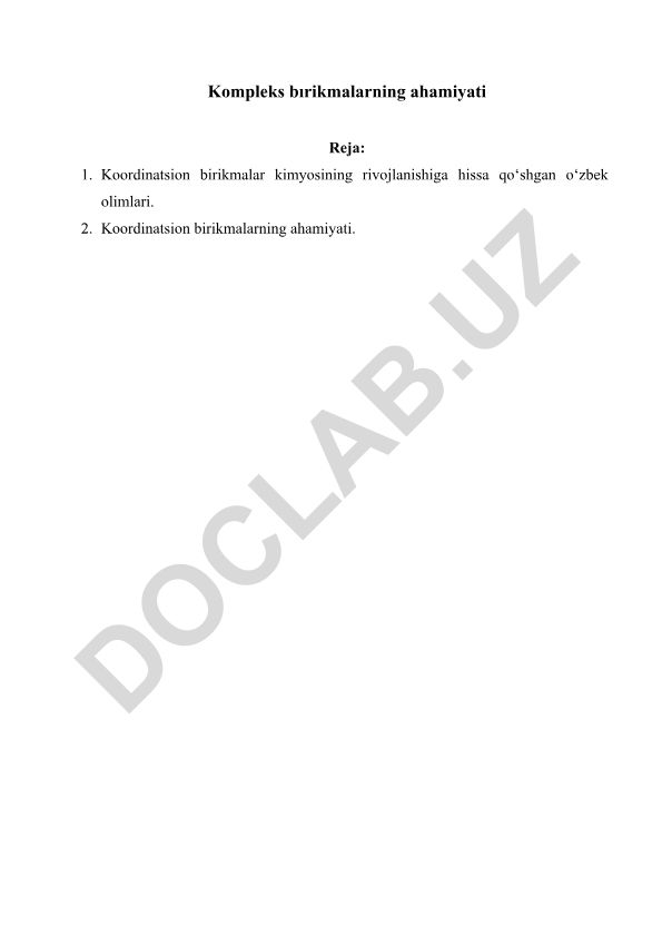Koordinatsion birikmalarning ahamiyati