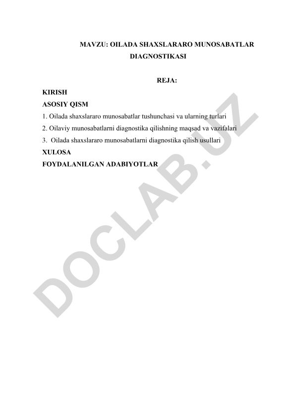 Oilada shaxslararo munosabatlar diagnostikasi